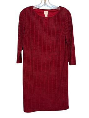Chico's size 0 (Small / 4) Textured Knit Sheath Dress Red Long Sleeve Scoop Neck